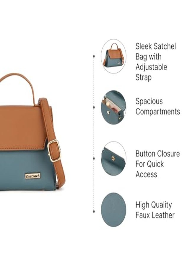Fastrack Blue Satchel | Faux-Leather Women’s Handbag | Satchel with Spacious Compartment & Zip Closure - Image 4