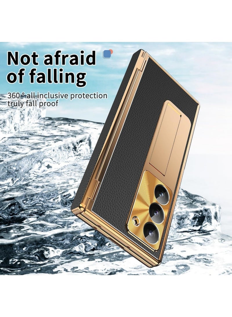 Aookay Case for Samsung Galaxy Z Fold 7 with Pen, Built-in Tempered Glass Screen Protector +Camera Protection, Two Kinds of Hinges, with Stand, Pen Tray, Anti-Drop Case [Not Original Pen] (Gold Black) - Image 5
