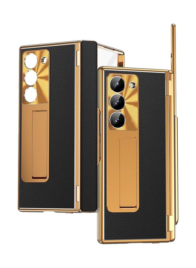 Aookay Case for Samsung Galaxy Z Fold 7 with Pen, Built-in Tempered Glass Screen Protector +Camera Protection, Two Kinds of Hinges, with Stand, Pen Tray, Anti-Drop Case [Not Original Pen] (Gold Black) - Image 2