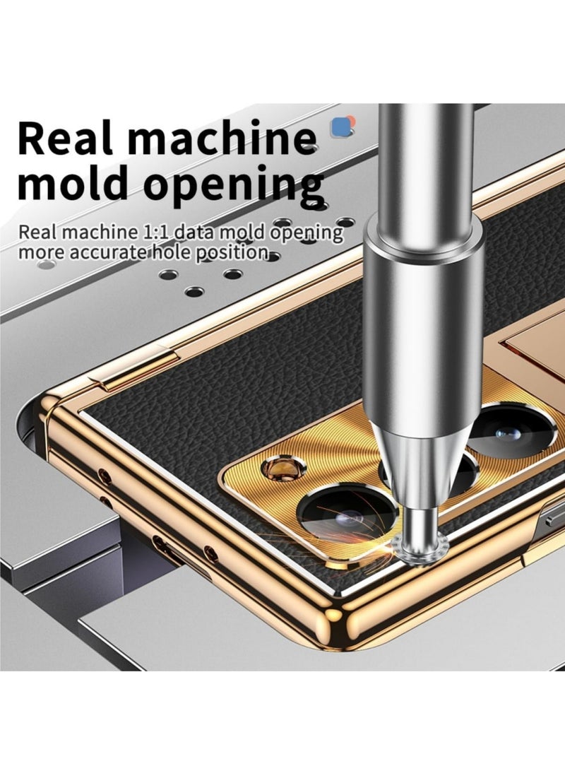 Aookay Case for Samsung Galaxy Z Fold 7 with Pen, Built-in Tempered Glass Screen Protector +Camera Protection, Two Kinds of Hinges, with Stand, Pen Tray, Anti-Drop Case [Not Original Pen] (Gold Black) - Image 3