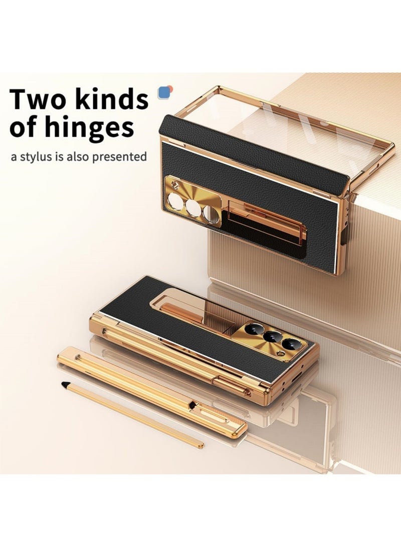 Aookay Case for Samsung Galaxy Z Fold 7 with Pen, Built-in Tempered Glass Screen Protector +Camera Protection, Two Kinds of Hinges, with Stand, Pen Tray, Anti-Drop Case [Not Original Pen] (Gold Black) - Image 4