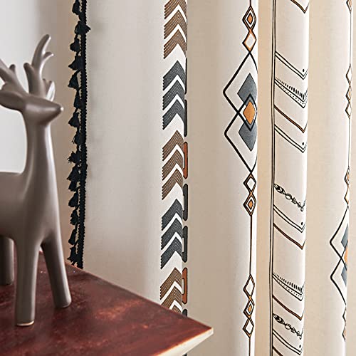 Coral Fish Boho Curtains Bohemian Cotton Curtain Panel with Black Tassel Fringe Light-Filtering Window Drapes for Cozy Kitchens & Small Spaces, Rod Pocket, 59x63 Inches, 1 Panel - Image 4
