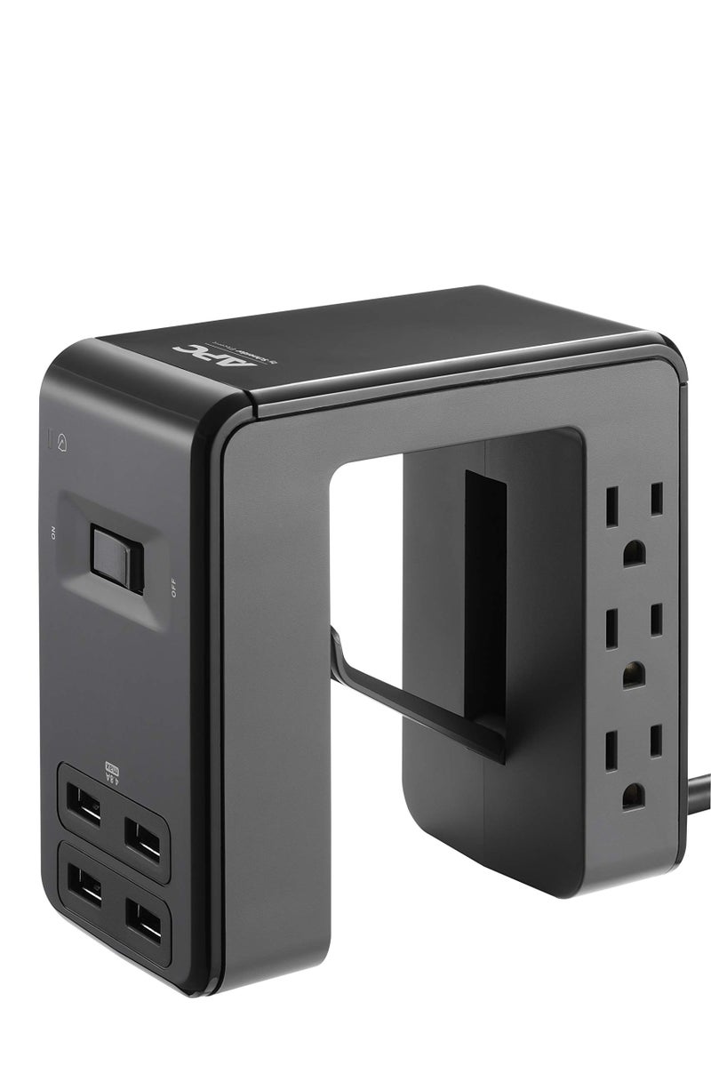 APC Desk Mount Power Station PE6U4, U-Shaped Surge Protector with USB Ports (4), Desk Clamp, 6 Outlet, 1080 Joules Black - Image 1