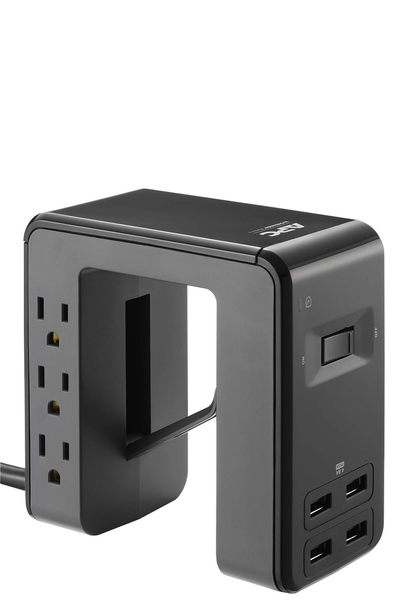 APC Desk Mount Power Station PE6U4, U-Shaped Surge Protector with USB Ports (4), Desk Clamp, 6 Outlet, 1080 Joules Black - Image 2
