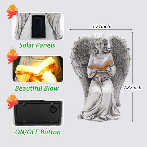Ovewios Angel Statue Outdoor Decor Elegant Angel Garden Statues Reading Book with Solar LED Lights Yard Decorations Lawn Ornaments Figurines Resin Sculpture for Outside Angel Gardening Gifts - Image 3