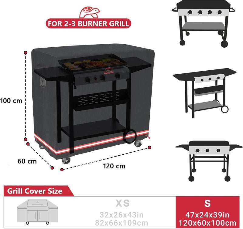 Turtle Life BBQ Grill Cover, 46 Inch Heavy Duty Waterproof Barbecue Gas Grill Covers for Flat Top Griddle, No Fading Within 2 Years, Black - Image 2