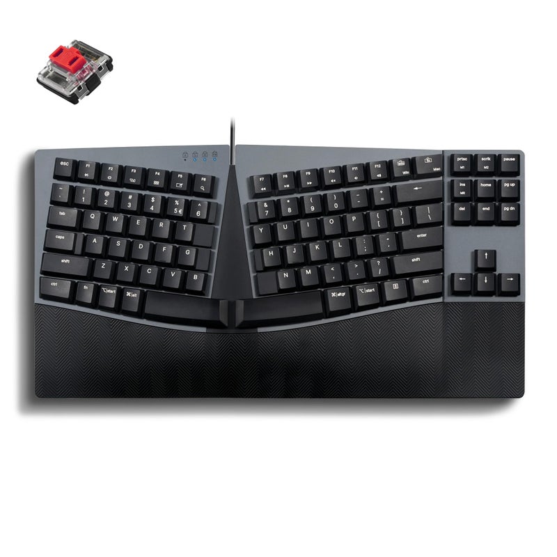 Perixx PERIBOARD-335RD Wired Ergonomic Mechanical Compact Keyboard - Low-Profile Red Linear Switches - Programmable Feature with Macro Keys - Compatible with Windows and Mac OS X - US English - Image 1