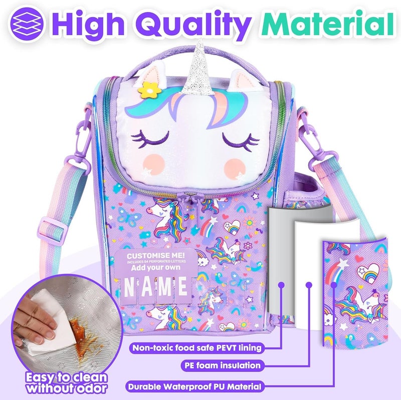 ONOTIC Lunch Bag for Kids, Lunch Bag for Office Men, Women and Kids, Canvas Tiffin Bags for School, Picnic, Work, Carry Bag for Lunch Box and Water Bottle (Vertical Unicorn) - Image 5