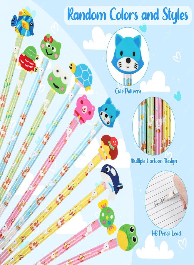 DIYASY 28 Pcs Cute Pencils with Eraser Toppers, Cartoon Animal Wood Pencil Bulk Party Favor Supplies Classroom Rewards Prizes Stationery for Kids - Image 3