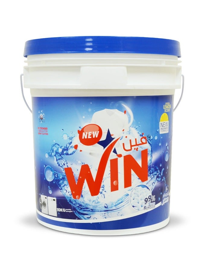 WIN Superior Laundry Detergent Washing Powder for White and Coloured Clothes - Lemon Scent 10kg - Image 1
