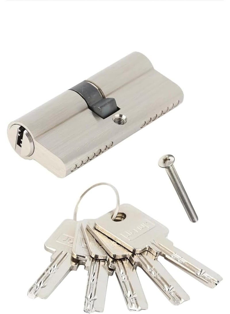 70mm Euro Door Lock Cylinder, Double Open 35/35, Satin Nickel with 5 Keys - Image 1