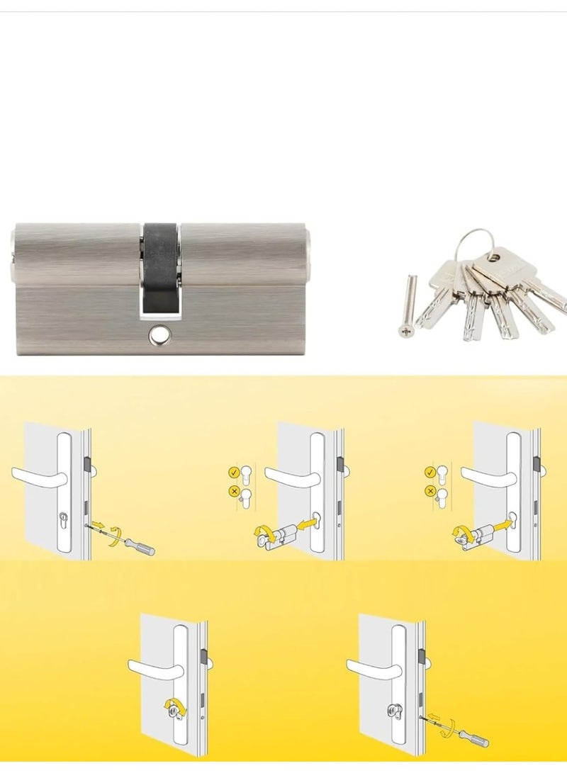 70mm Euro Door Lock Cylinder, Double Open 35/35, Satin Nickel with 5 Keys - Image 3
