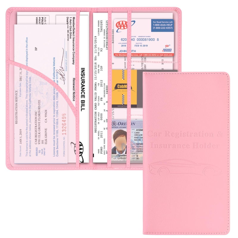 Cacturism Car Registration and Insurance Holder Car Accessories Vehicle Glove Box Car Organizer Women Car Accessories with Magnetic Shut for Cards Essential Document Driver License Pink - Image 3