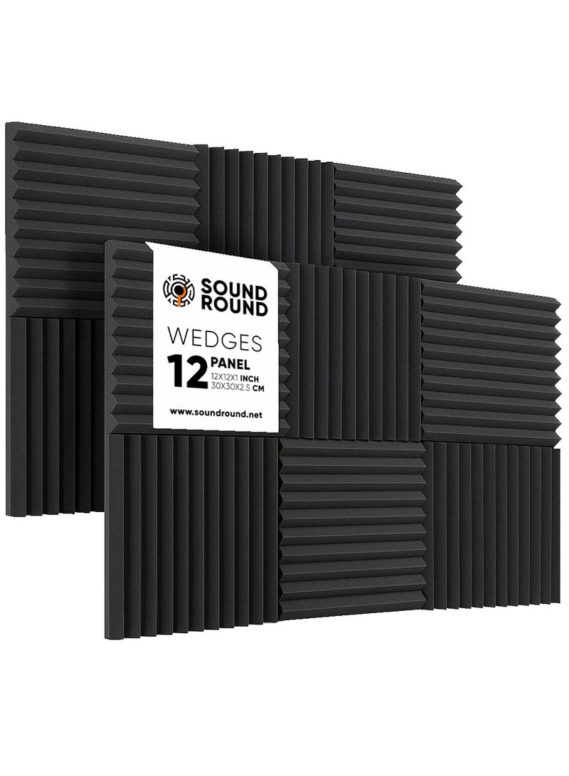 SoundRound Acoustic Foam Panels 12x12x1 Inch – Studio Soundproofing wedges  – Echo Control & Home Theater Treatment – High Density Panels - 12 panel - dark gray - Image 1