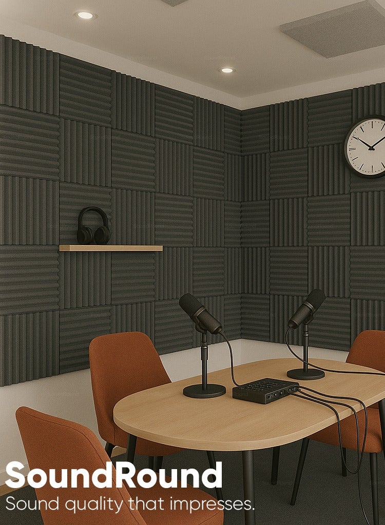 SoundRound Acoustic Foam Panels 12x12x1 Inch – Studio Soundproofing wedges  – Echo Control & Home Theater Treatment – High Density Panels - 12 panel - dark gray - Image 3