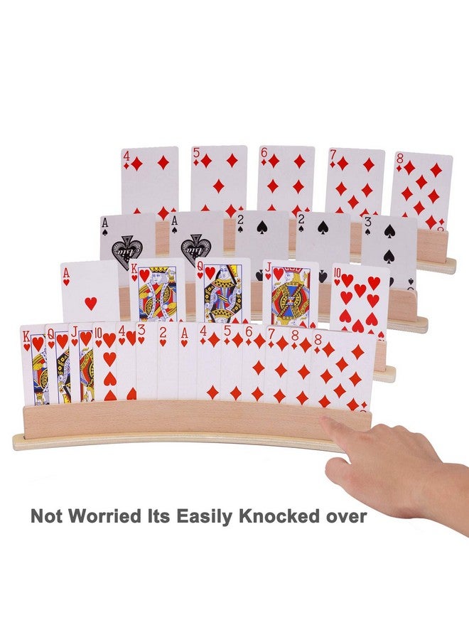 Exqline Exqline Wood Curved Playing Card Holder Racks Tray Set of 4 for Kids Seniors Adults - 13.4inch with Widen Base Stable Enough for for Bridge Canasta Foot and Hand  - Image 5