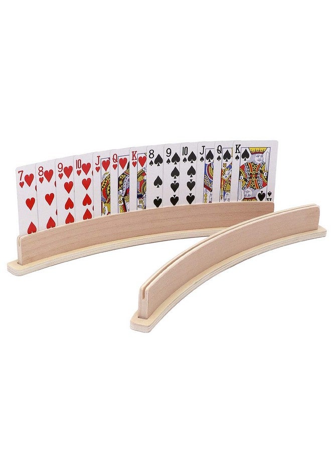 Exqline Exqline Wood Curved Playing Card Holder Racks Tray Set of 4 for Kids Seniors Adults - 13.4inch with Widen Base Stable Enough for for Bridge Canasta Foot and Hand  - Image 1