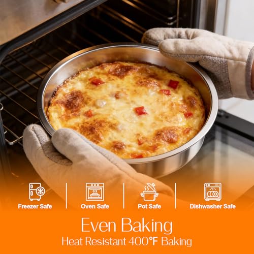 tifanso Set of 3 Stainless Steel Cake Pans - 8 Inch Round Layer Cake Baking Pan Molds, Stackable Even Heating Baking Set, Dishwasher Safe Bakeware Tins for Home Bakers, Birthday Party Wedding - Image 3