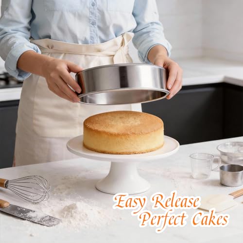 tifanso Set of 3 Stainless Steel Cake Pans - 8 Inch Round Layer Cake Baking Pan Molds, Stackable Even Heating Baking Set, Dishwasher Safe Bakeware Tins for Home Bakers, Birthday Party Wedding - Image 4
