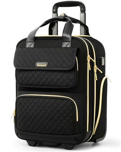 Arcoyard Underseat Carry On Luggage with Wheels, Airline Approved Personal Item Bag, 17-Inch Multi-functional Rolling Bag, Lightweight Overnight Suitcase for Women, Bussiness, Travel, Black - Image 1