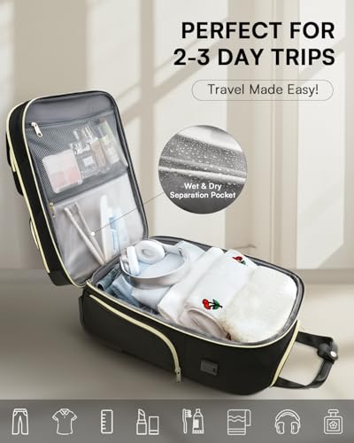 Arcoyard Underseat Carry On Luggage with Wheels, Airline Approved Personal Item Bag, 17-Inch Multi-functional Rolling Bag, Lightweight Overnight Suitcase for Women, Bussiness, Travel, Black - Image 2