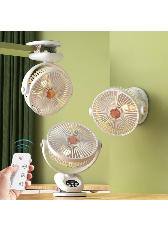 GoldenLike Clip on Fan, 3-in-1 Portable Desk Fan Tabletop Air Circulator Fan Rechargeable with LED Light 5 Speeds Quiet Clip Fan Personal Cooling Fan for Desk Table Home Office, White  - Image 1