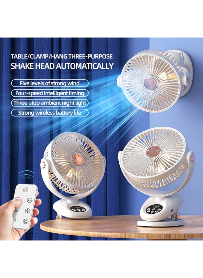 GoldenLike Clip on Fan, 3-in-1 Portable Desk Fan Tabletop Air Circulator Fan Rechargeable with LED Light 5 Speeds Quiet Clip Fan Personal Cooling Fan for Desk Table Home Office, White  - Image 2