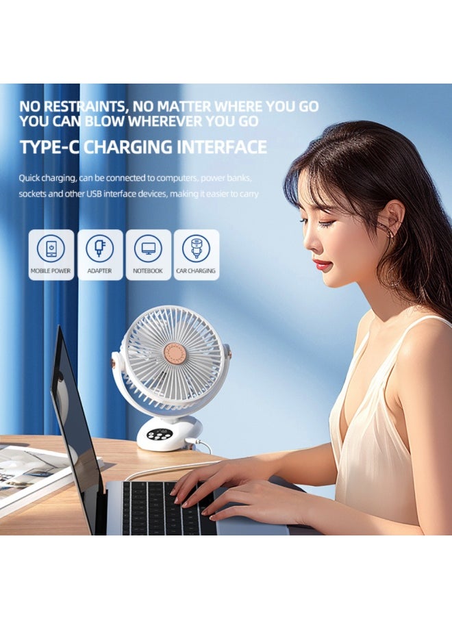 GoldenLike Clip on Fan, 3-in-1 Portable Desk Fan Tabletop Air Circulator Fan Rechargeable with LED Light 5 Speeds Quiet Clip Fan Personal Cooling Fan for Desk Table Home Office, White  - Image 4