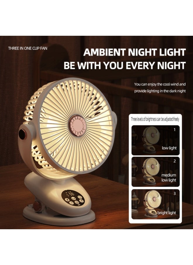 GoldenLike Clip on Fan, 3-in-1 Portable Desk Fan Tabletop Air Circulator Fan Rechargeable with LED Light 5 Speeds Quiet Clip Fan Personal Cooling Fan for Desk Table Home Office, White  - Image 5