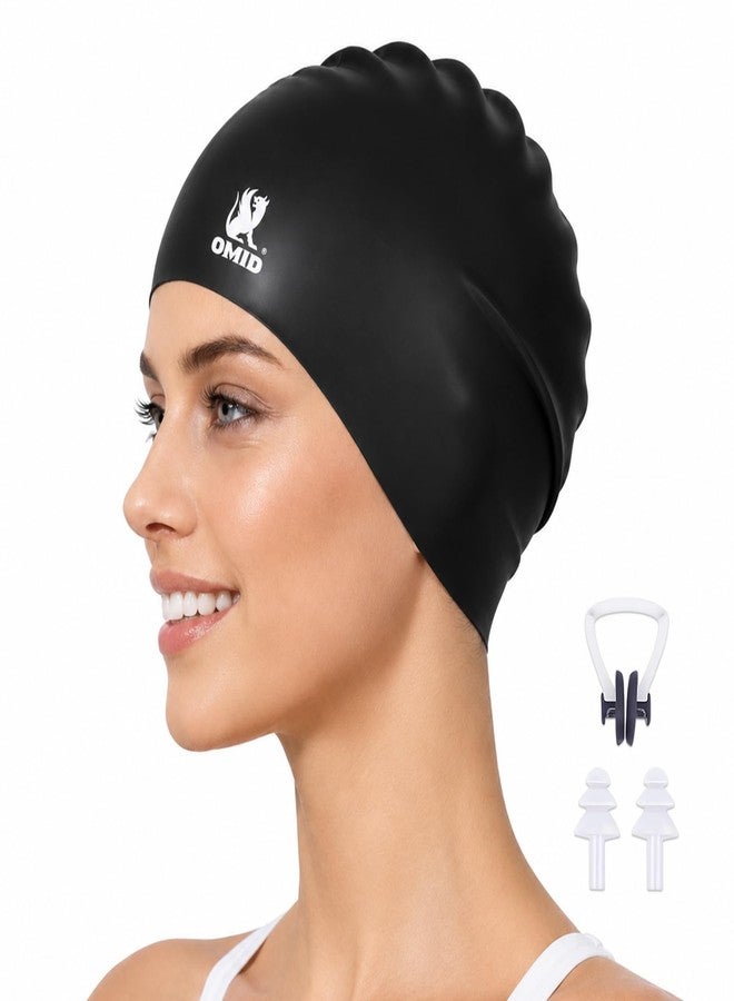 OMID Silicone Swim Cap for Adults Men & Women, Waterproof Leak-Proof Bathing Cap for Pool & Beach, Chlorine Resistant Durable Swim Hat for Daily Training (Black) - Image 1