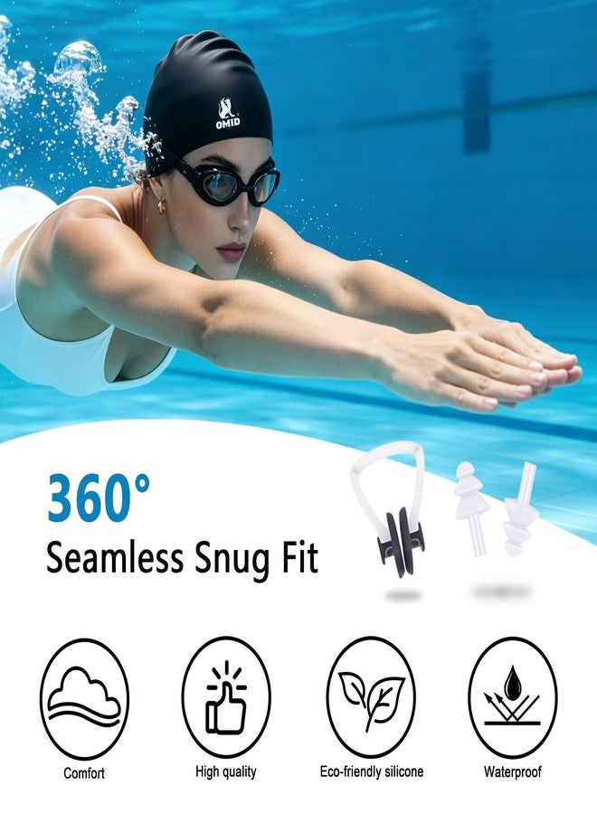 OMID Silicone Swim Cap for Adults Men & Women, Waterproof Leak-Proof Bathing Cap for Pool & Beach, Chlorine Resistant Durable Swim Hat for Daily Training (Black) - Image 4