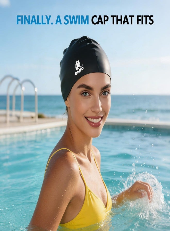 OMID Silicone Swim Cap for Adults Men & Women, Waterproof Leak-Proof Bathing Cap for Pool & Beach, Chlorine Resistant Durable Swim Hat for Daily Training (Black) - Image 5