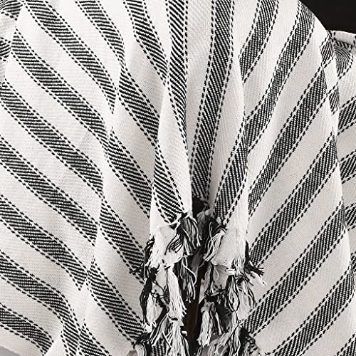 SASHAA WORLD Striped Throw Medium with Tasselled Edges |Throw for Living Room, Bedroom, Sofa & Chair |Black & White Throw Blanket | 180 x130 cm - Image 2