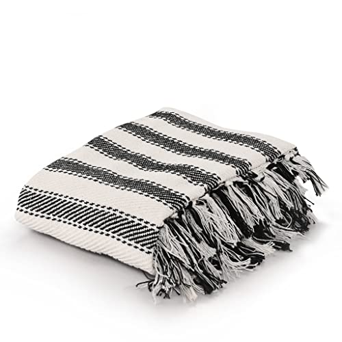 SASHAA WORLD Striped Throw Medium with Tasselled Edges |Throw for Living Room, Bedroom, Sofa & Chair |Black & White Throw Blanket | 180 x130 cm - Image 5