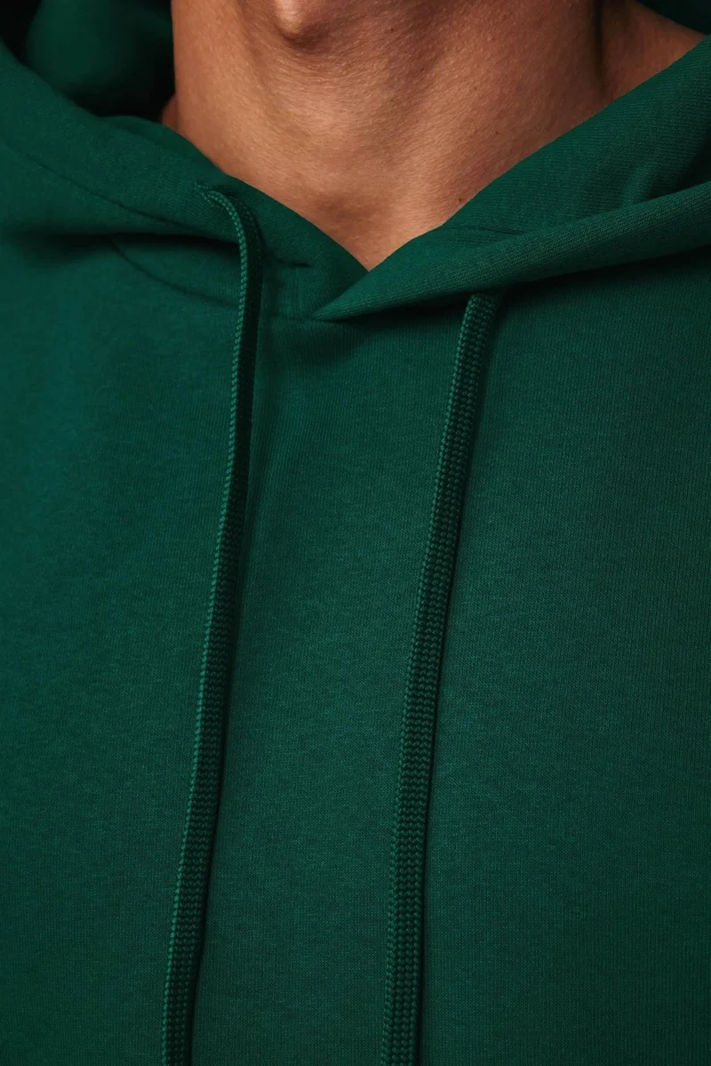 تودورس Oversize Wide Cut Cotton Soft Textured Polar Fleece Basic Green Hooded Sweatshirt