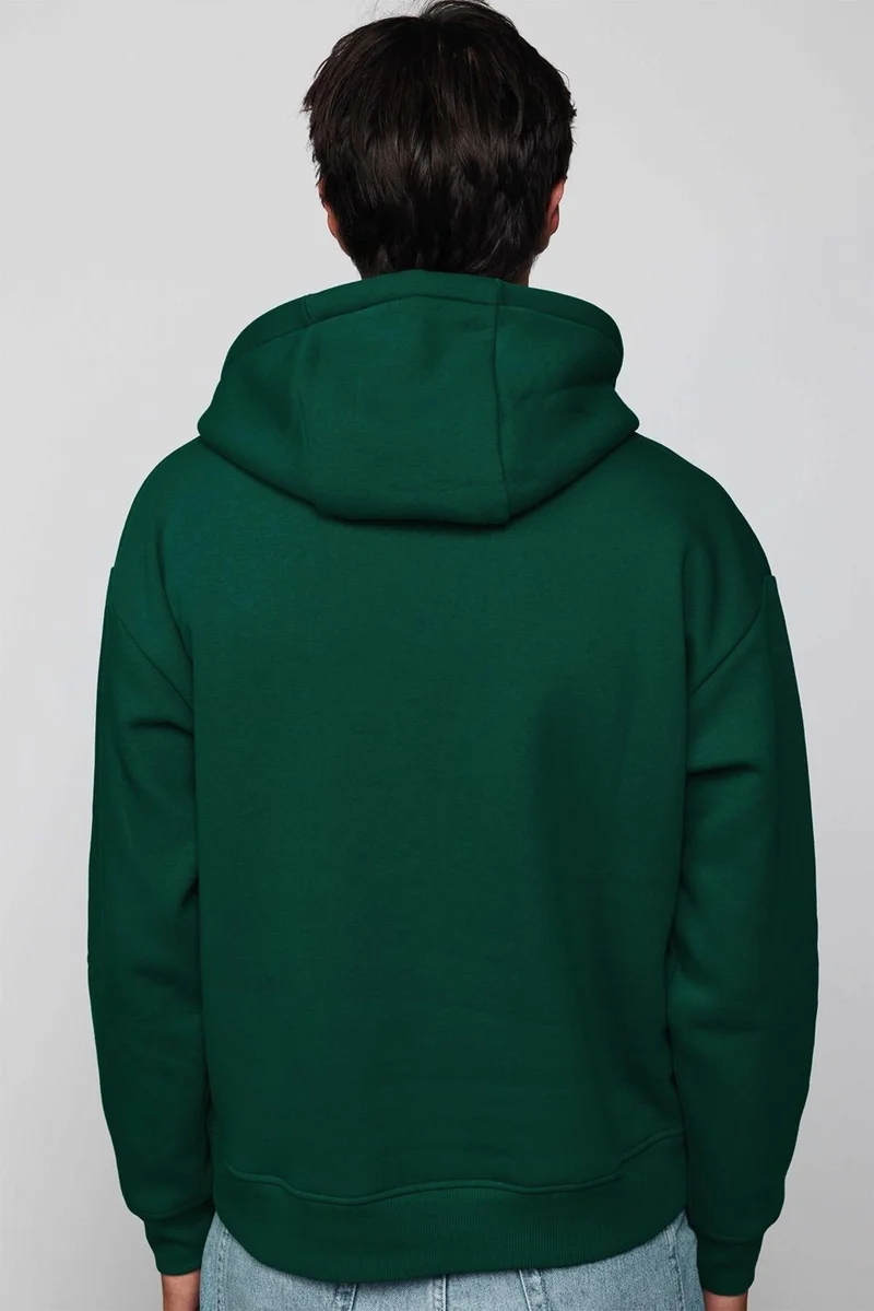 تودورس Oversize Wide Cut Cotton Soft Textured Polar Fleece Basic Green Hooded Sweatshirt