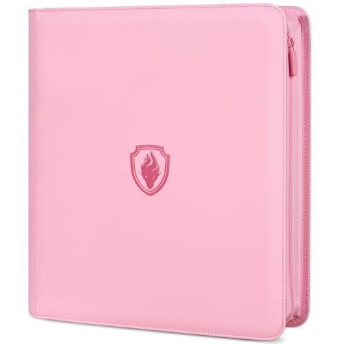 Fabmaker Premium Zip Card Binder 12 Pocket Fabmaker 912 Pockets Trading Card Binder PU Zipper Card Collection Album Sturdy SideLoading Card Book Holder for Game Sports Cards Pink - Image 1