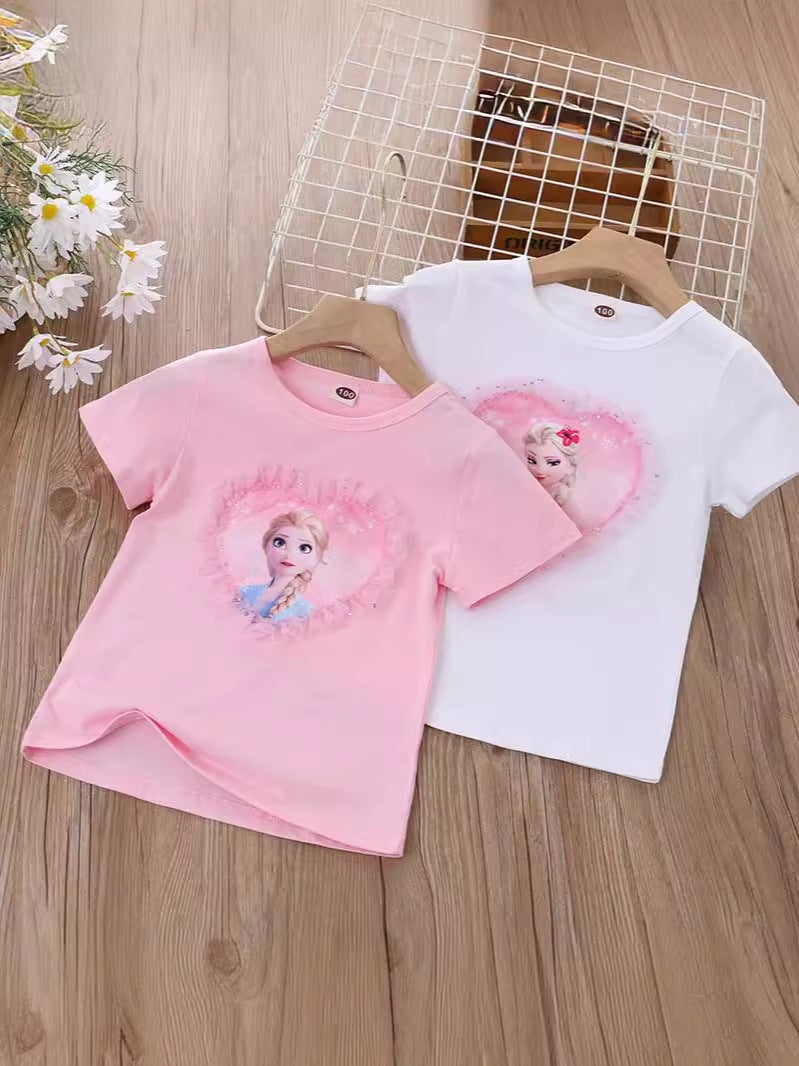 2024 Children'S Clothing Style Girls Short-Sleeved Bottoming Shirt Cartoon Princess Korean Style Half-Sleeved Top T-Shirt Cotton Export - Image 4