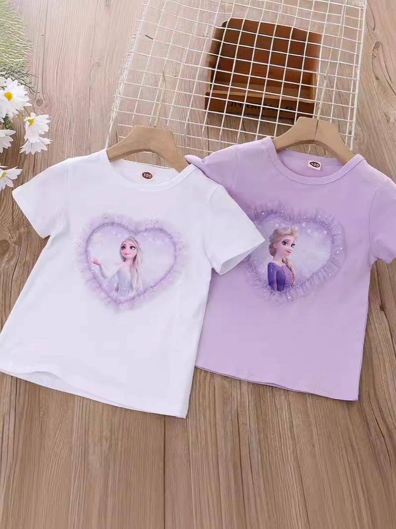 2024 Children'S Clothing Style Girls Short-Sleeved Bottoming Shirt Cartoon Princess Korean Style Half-Sleeved Top T-Shirt Cotton Export - Image 5