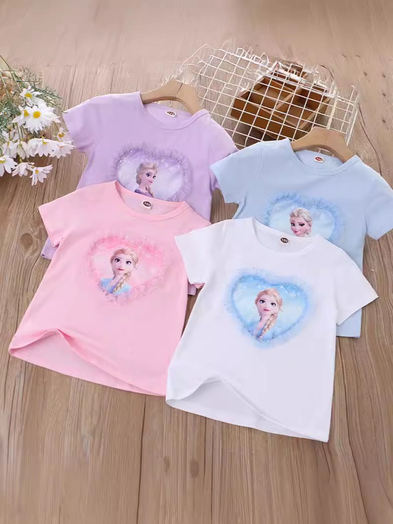 2024 Children'S Clothing Style Girls Short-Sleeved Bottoming Shirt Cartoon Princess Korean Style Half-Sleeved Top T-Shirt Cotton Export - Image 2