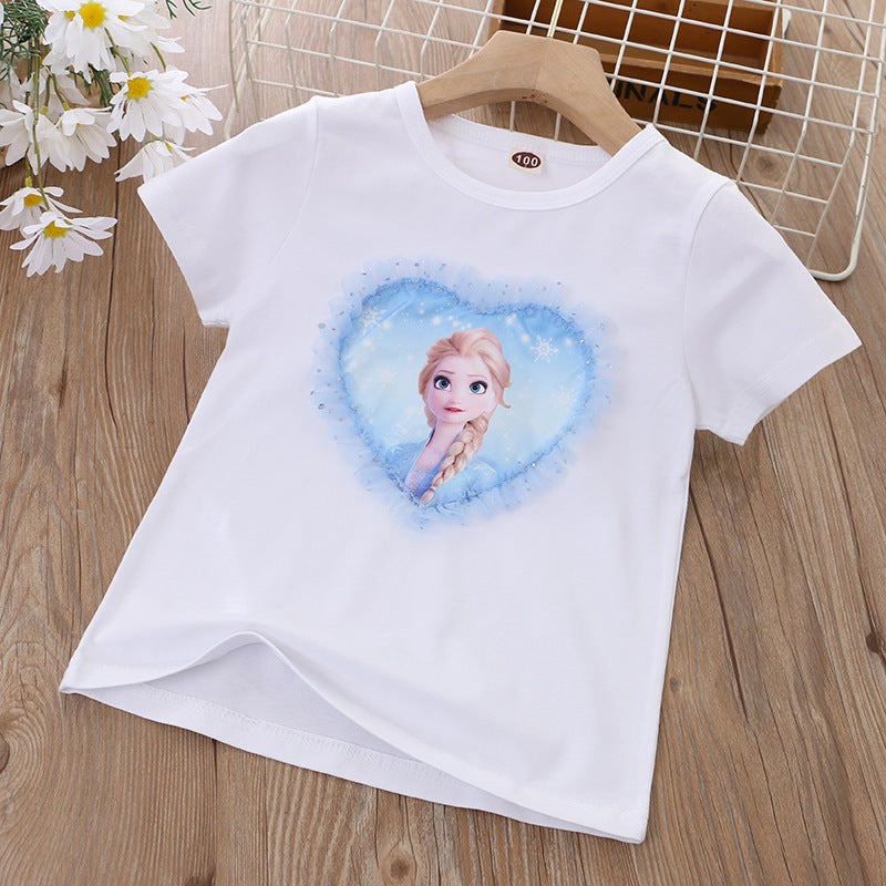 2024 Children'S Clothing Style Girls Short-Sleeved Bottoming Shirt Cartoon Princess Korean Style Half-Sleeved Top T-Shirt Cotton Export - Image 1