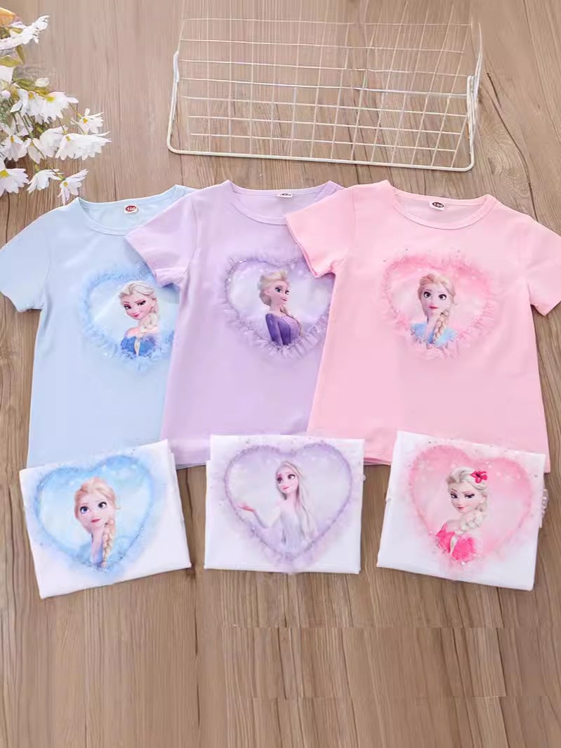 2024 Children'S Clothing Style Girls Short-Sleeved Bottoming Shirt Cartoon Princess Korean Style Half-Sleeved Top T-Shirt Cotton Export - Image 3