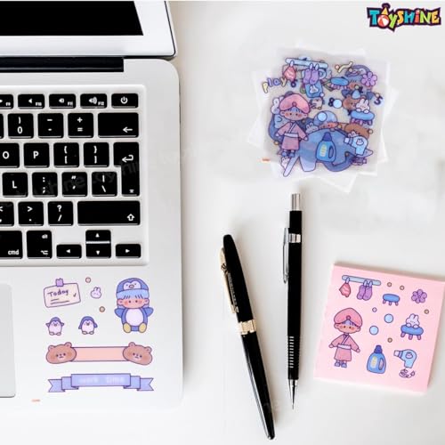 Toyshine 2000 Pcs Waterproof Vinyl Self Adhesive Transparent Stickers Washi Kawaii Fun Sticker for Water Bottle Laptop Scrapbook Journaling 200 Sheets Stickers Boxed Gifts for Girls Boys -15 x 15 cm - Image 3