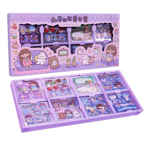 Toyshine 2000 Pcs Waterproof Vinyl Self Adhesive Transparent Stickers Washi Kawaii Fun Sticker for Water Bottle Laptop Scrapbook Journaling 200 Sheets Stickers Boxed Gifts for Girls Boys -15 x 15 cm - Image 1