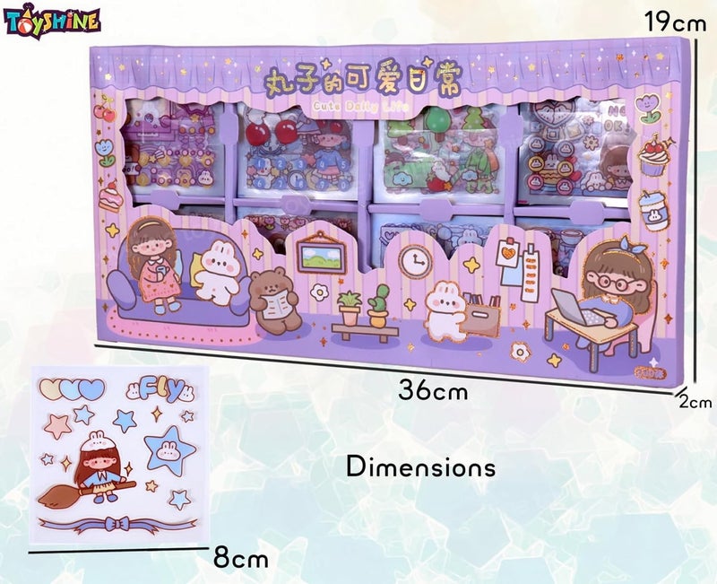 Toyshine 2000 Pcs Waterproof Vinyl Self Adhesive Transparent Stickers Washi Kawaii Fun Sticker for Water Bottle Laptop Scrapbook Journaling 200 Sheets Stickers Boxed Gifts for Girls Boys -15 x 15 cm - Image 5