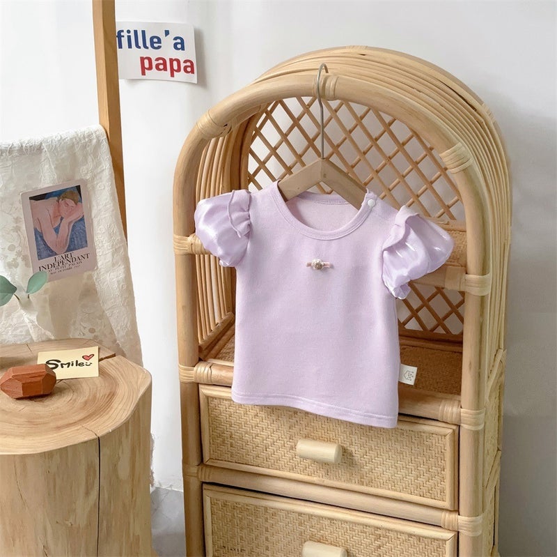 Korean Style Baby Clothes 2024 Summer New 1-3 Years Old Baby Boy Cotton Two-Piece Thin Class A Outfit H purple [coat]]