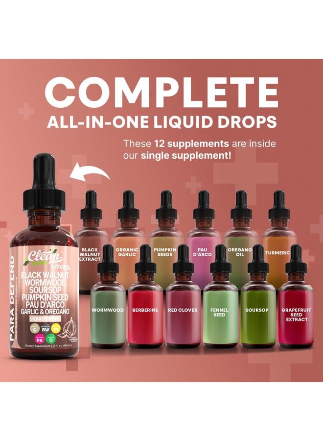 Clean Nutraceuticals para Defend Wormwood Black Walnut Cleanse for Humans Drops Liquid Soursop Garlic Pumpkin Seed PAU D'Arco Oil of Oregano Turmeric Berberine Neem Extract Hull Bark Tincture by Clean Nutra - Image 2