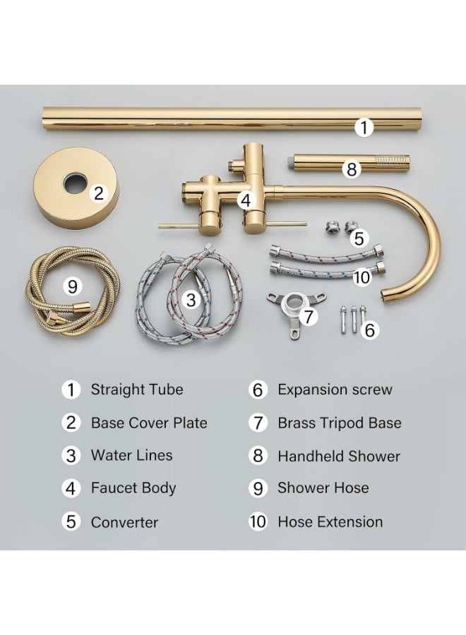 YD Luxury Gold Floor Standing Bathtub Faucet with Handheld Shower | Brass Freestanding Bath Mixer Tap, Modern Waterfall Tub Filler for Bathroom Spa Experience - Image 5