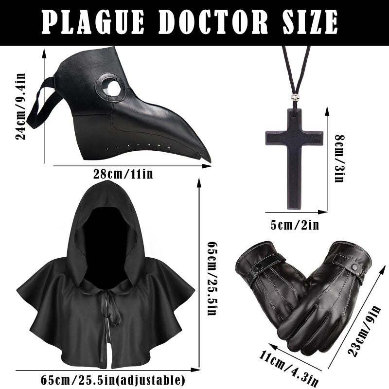 Hifot Hifot Plague Doctor Costume, Black Plague Mask, Plague, Cloak, Leather, Gloves, Necklace, Cross, Wood, Steampunk Mask, Scream, Cosplay Mask, Raven, Plague Doctor Costume, Halloween Costume Accessory  - Image 2