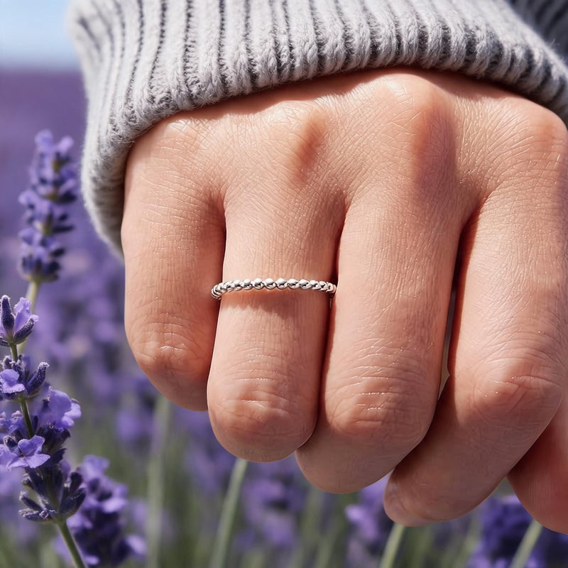 925 Sterling Silver Ring: Size 7 Hypoallergenic Comfort - Ultra-Thin 1.7mm Stackable Band Polished Beaded Minimalist Ring for Women Daily Wear & Special Occasions - Image 5